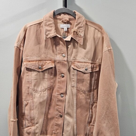 Women’s Topshop Patchwork Denim Pink Jacket Size 8 4 Pockets NWT Chic Country. - Picture 3 of 15